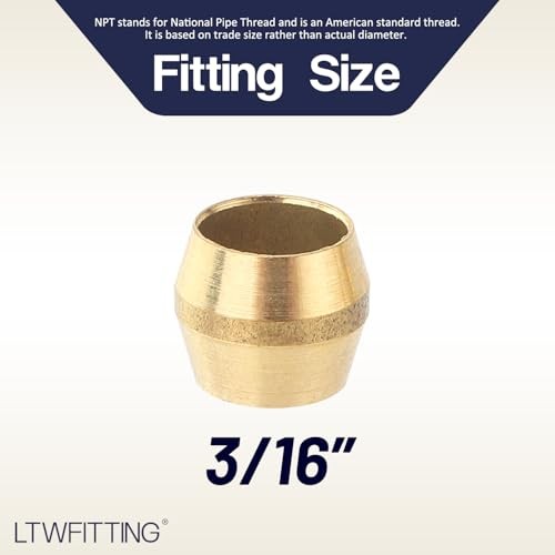 3/16-Inch Brass Compression Sleeves Ferrels,BRASS COMPRESSION FITTING(Pack of