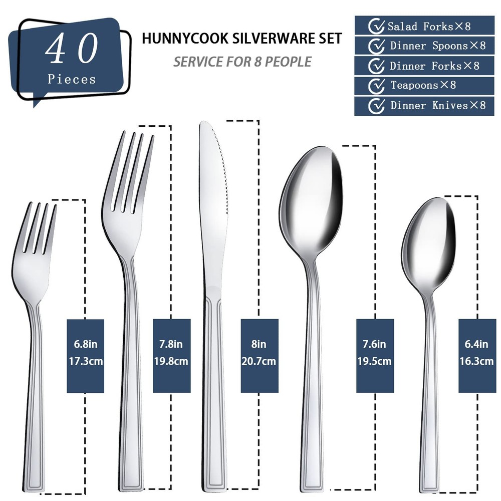 Silverware Set, 40-piece Silverware Set for 8, Stainless Steel Flatware Set, ...