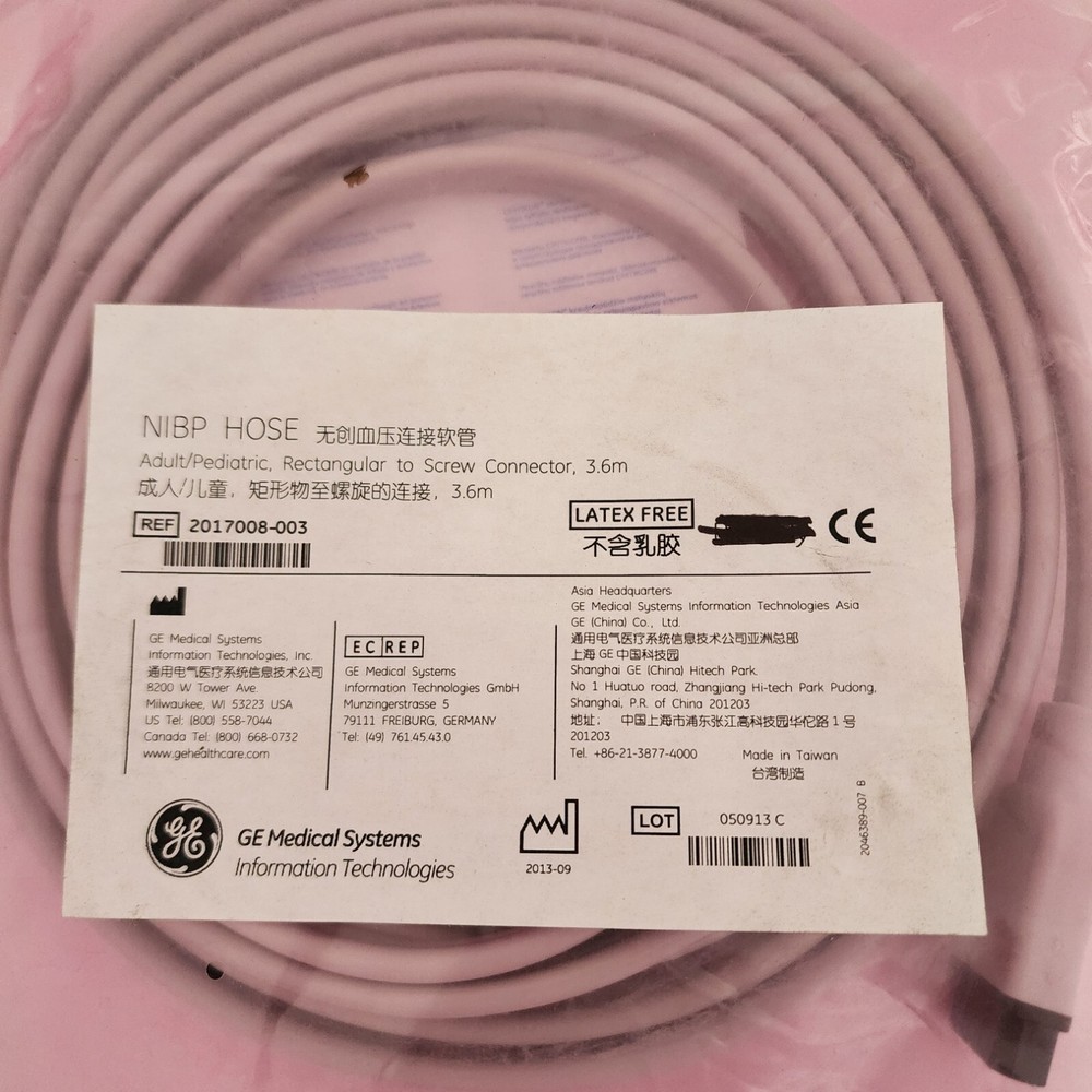 NIBP Hose Rectangular to Screw Conector 3.6 m Ref: 2017008-003