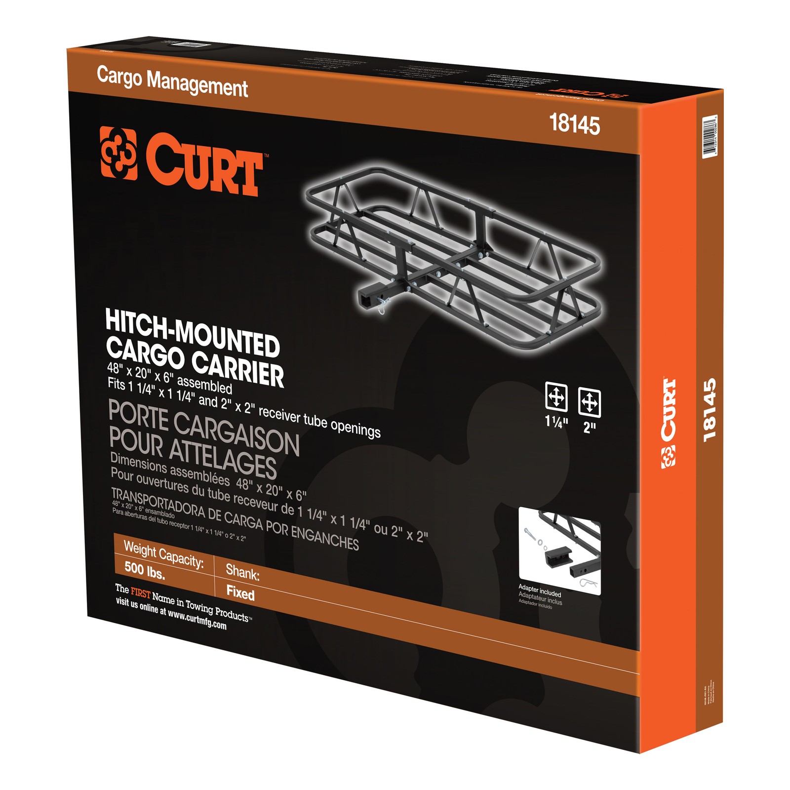 48x20" Basket-Style Hitch Cargo Carrier Fixed 1-1/4" Shank w/ 2" Adapter 500 lbs