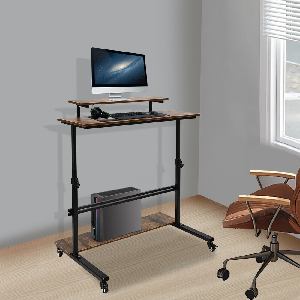 Rolling Laptop Desk Adjustable Height Computer Table Stand up Office Workstation