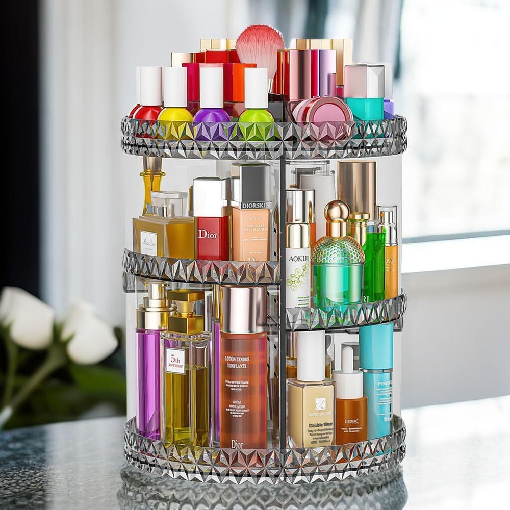 360 Rotating Makeup Organizer, DIY Adjustable Cosmetics Gray