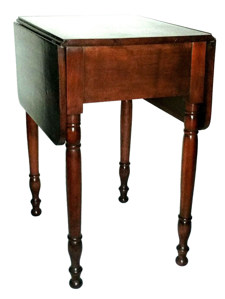 Nightstand, Lamp TABLE, Sheraton, Solid Cherry, Drawer, Dropleaf, 29"t, c1820