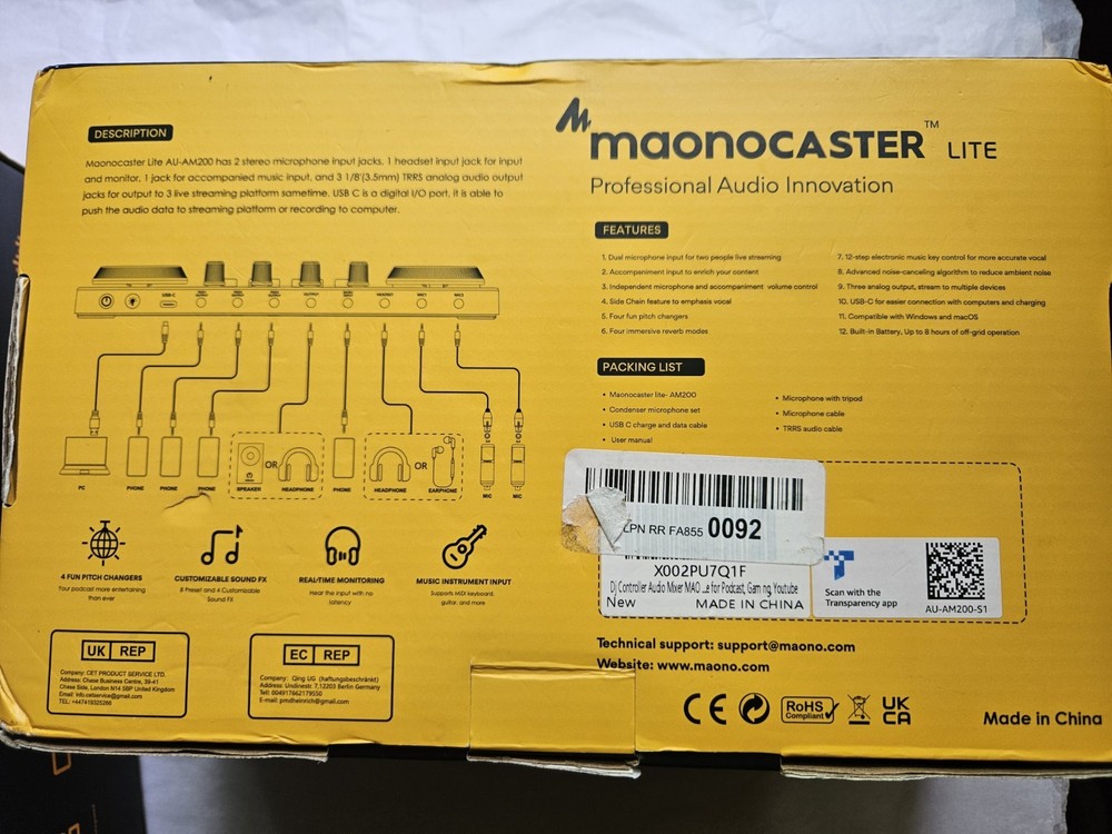 Maono Maonocaster Lite AU-AM200 S1 Bundle Audio Interface w/ Condenser Mic Compl