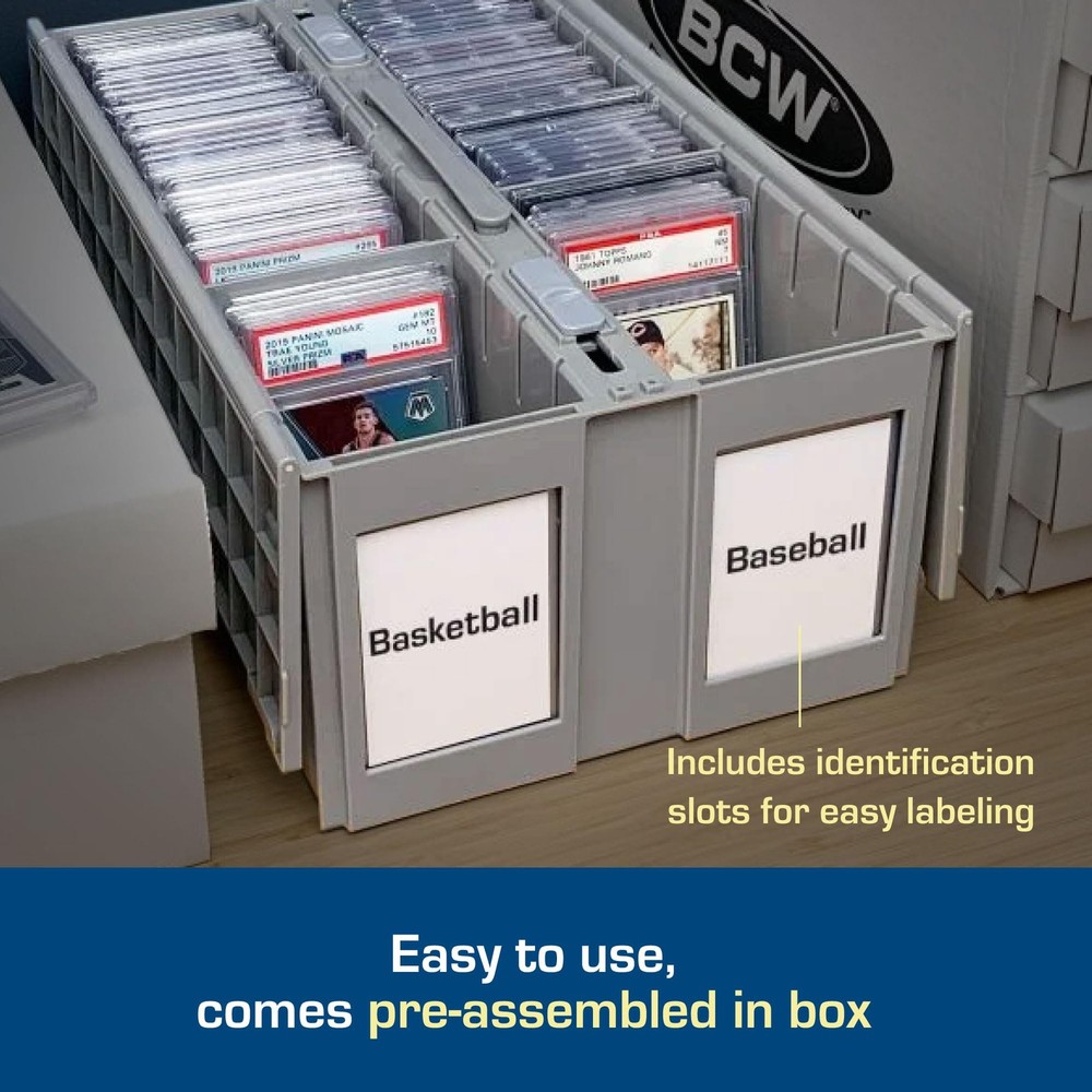 BCW 2-Row Graded Card Storage Box Gray Stackable PSA Slab Case with Lid Handle
