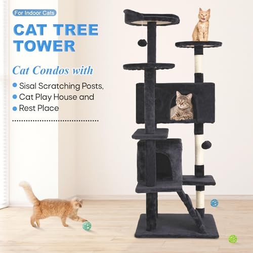 Cat Tree Cat Tower Multi-Level Durable Cat Scratching Post & 54in Dark Gray
