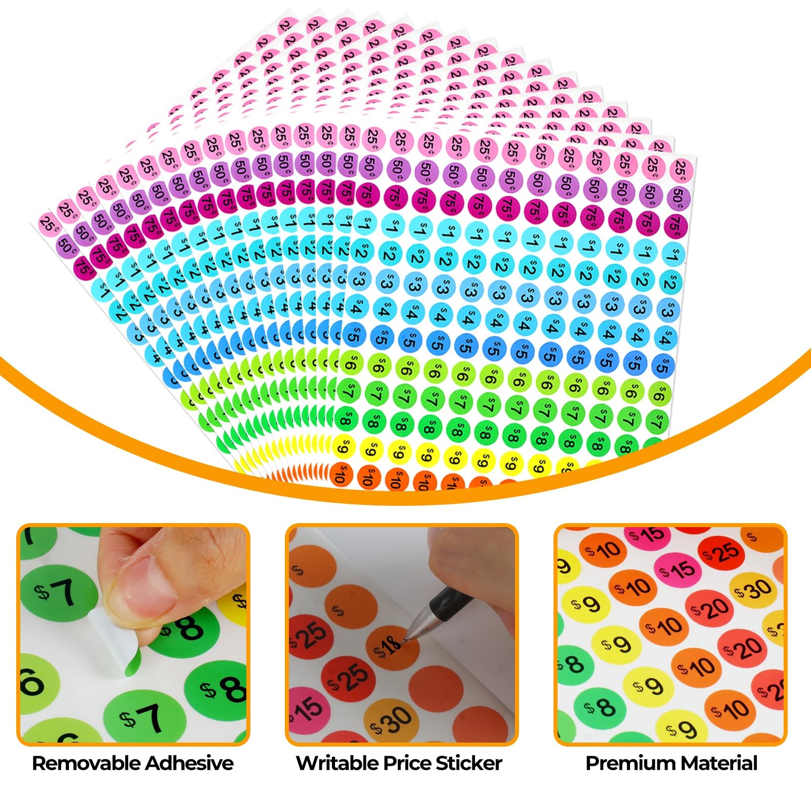 AZUREAL 3072 Piece 16 Sheet Price Stickers, 3/4 inch diameter, Colorful