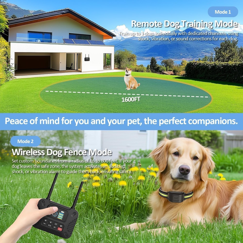Wireless Dog Fence System with LCD Remote - Adjustable Training Collar & Port...
