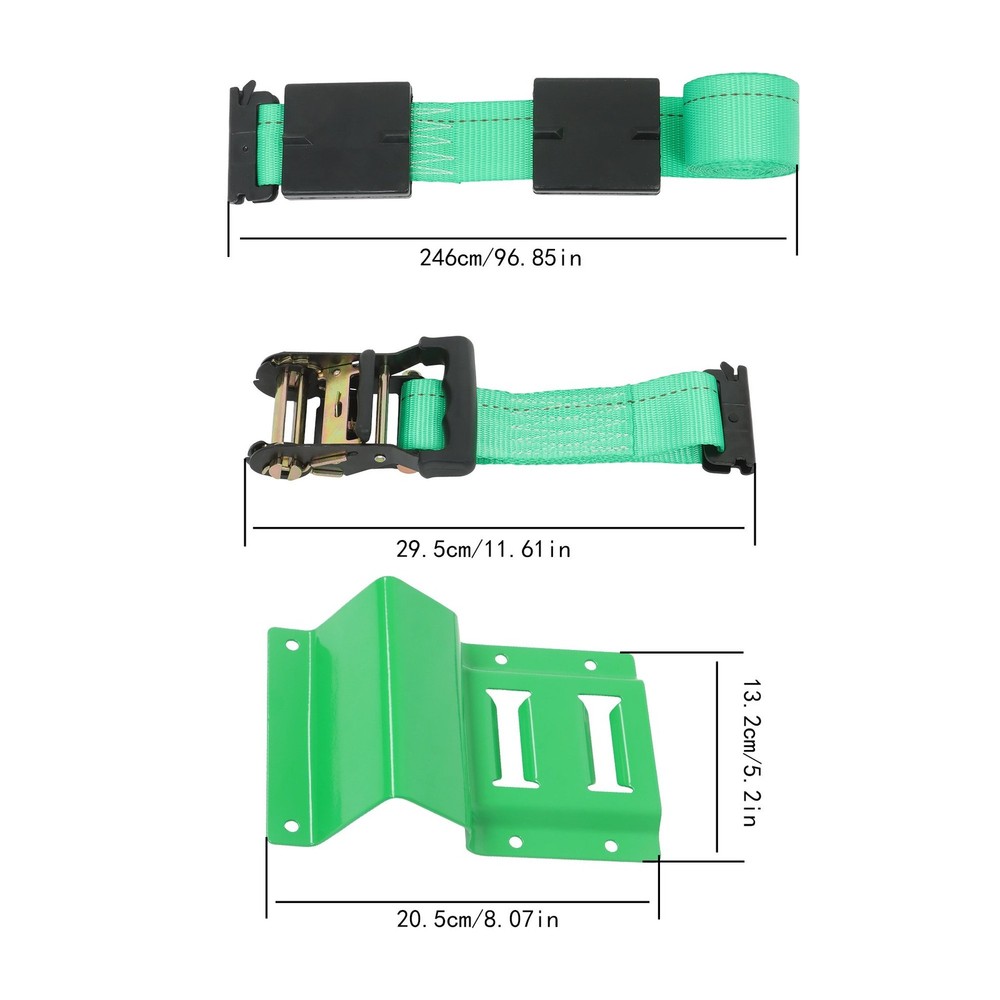 Universal E Track System 2 Straps 4 Wheel Chocks Hardware Cargo Control Green