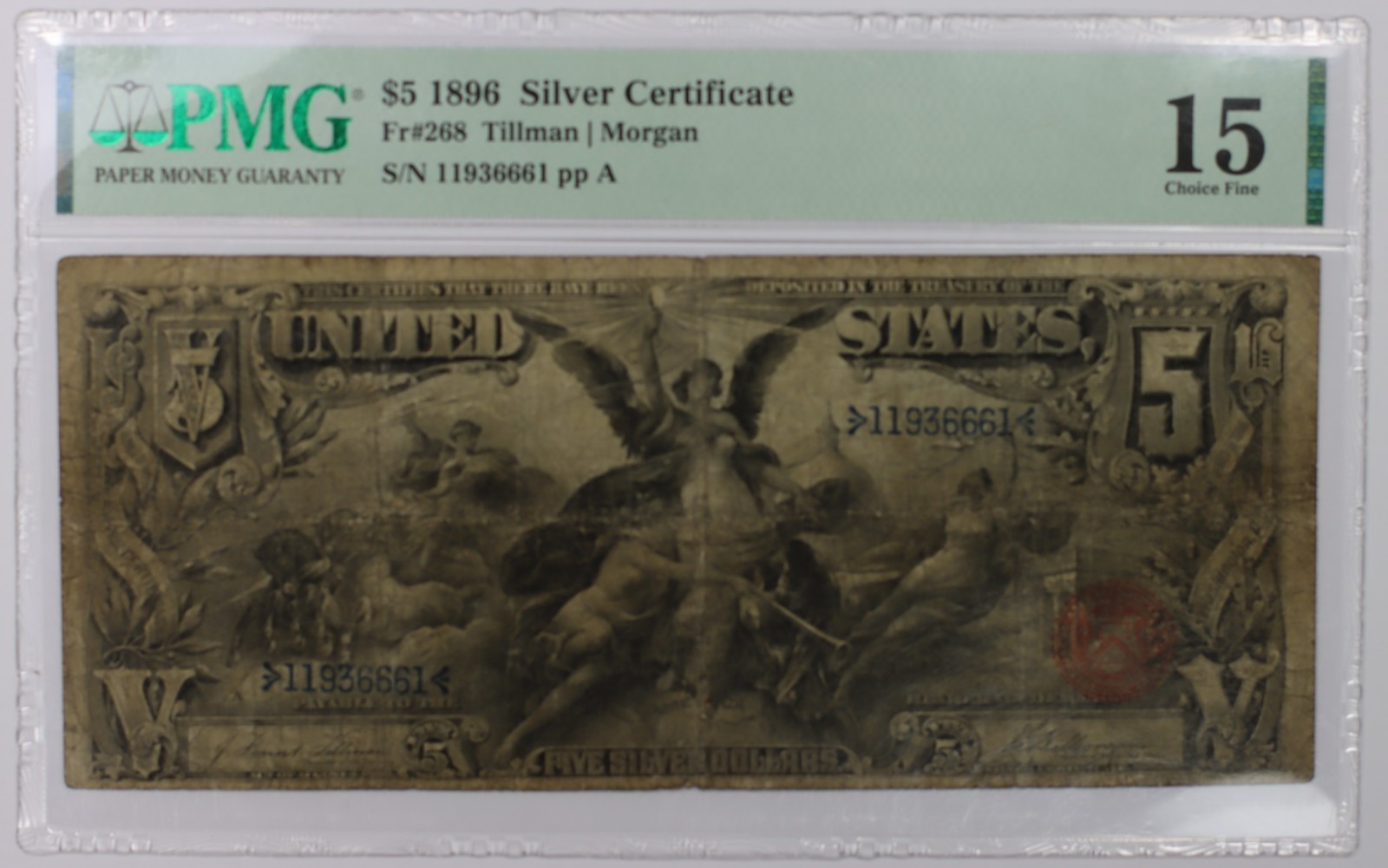 1896 $5 Silver Certificate FR#268 PMG F-15 Educational