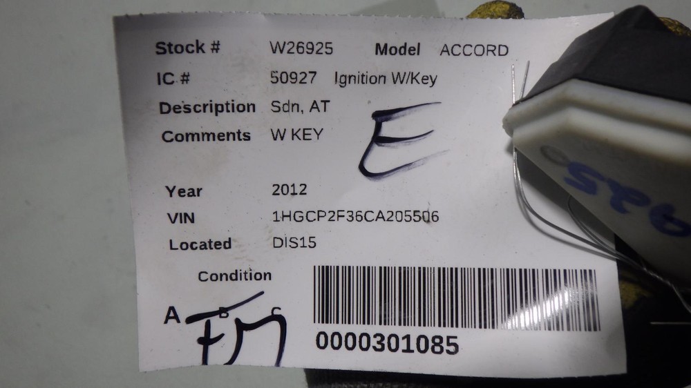 12 HONDA ACCORD Ignition W/Key