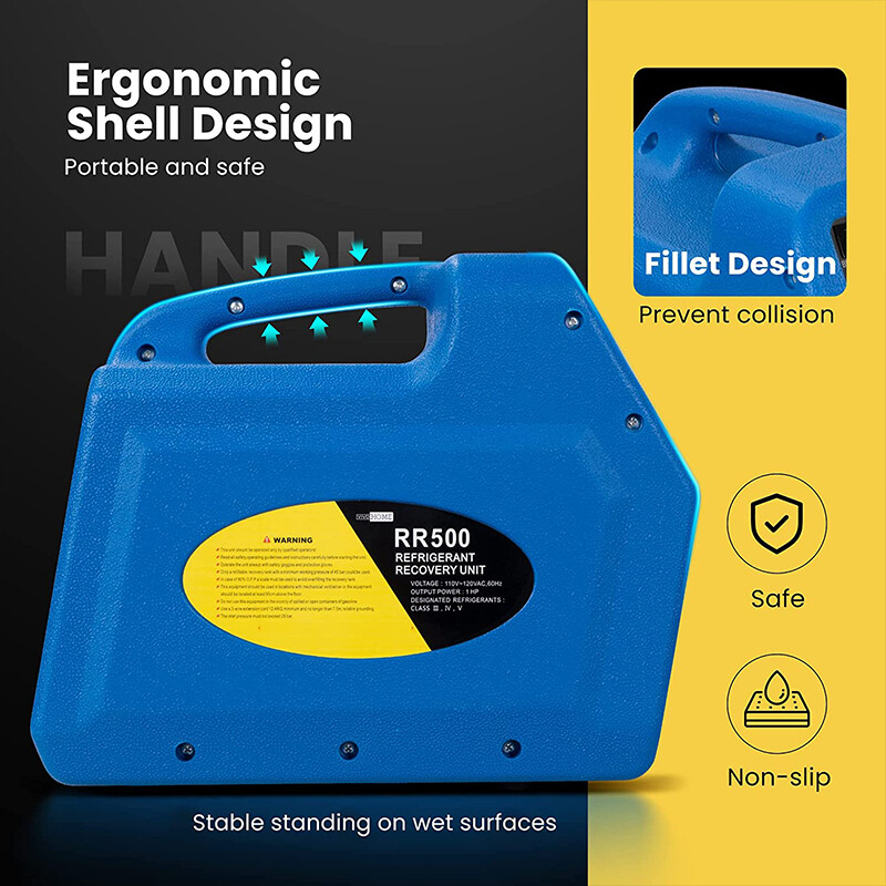 R1234YF 1HP Dual Cylinder Refrigerant Recovery Machine Oil-Less Freon Recycling