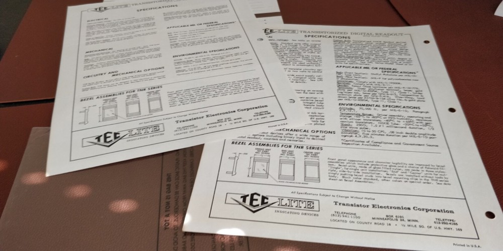 1963 TEC Digital Readout ~ Spec sheets ~ Transistor Electronics Corp TNR-10 -30