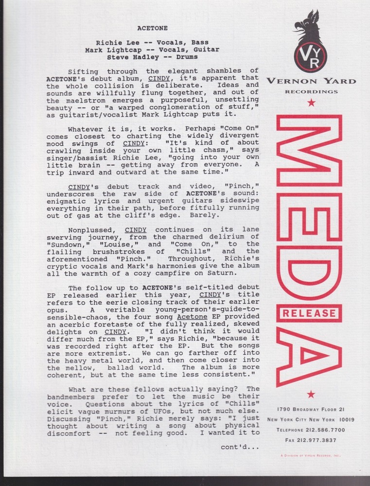 acetone Cindy press kit 1993