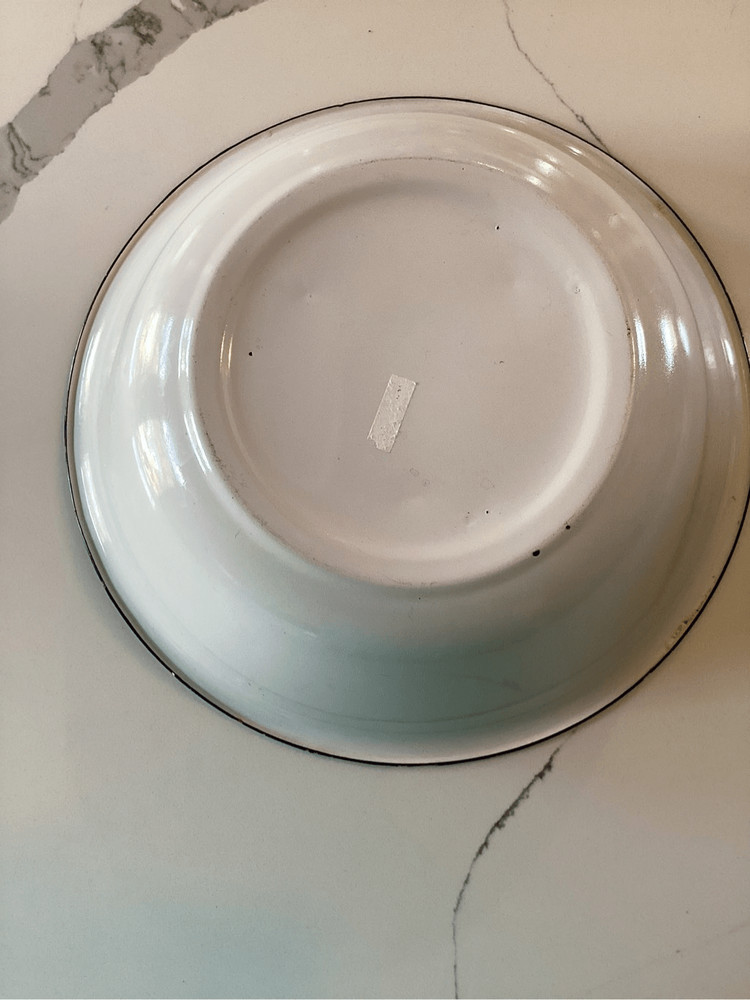 Large Crab Enamelware Bowl Pink White