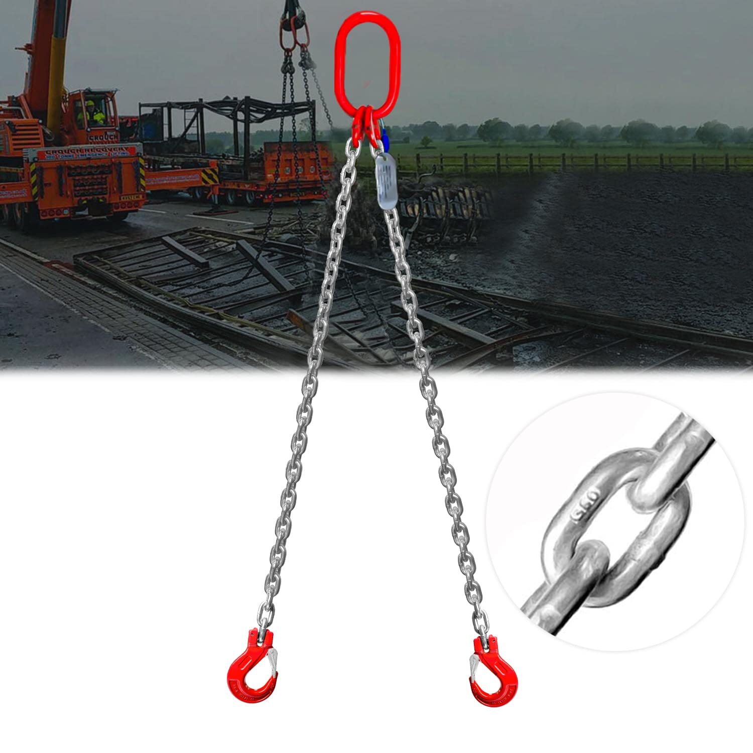 Chain Sling Double Leg with Grab Hooks, for Lifting 3 Ton Capacity G80 Mn-Steel