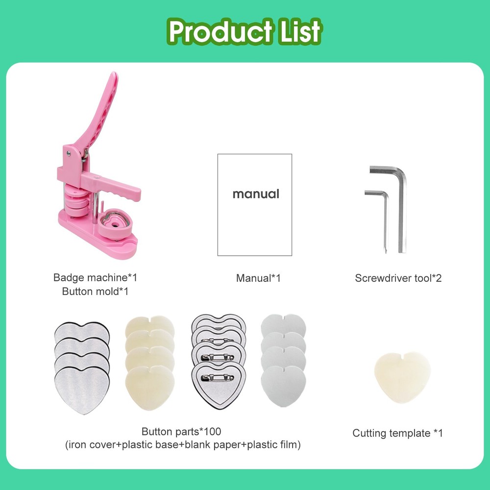 Heart-Shaped Pin Button Maker Press Machine Kit - No Assembly Required DIY Gift