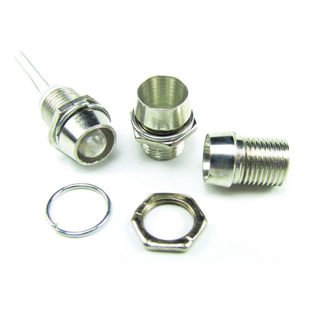 100 x 5mm LED Bezel Holder Mount Chrome / Silver Through-Hole Panel Display Case