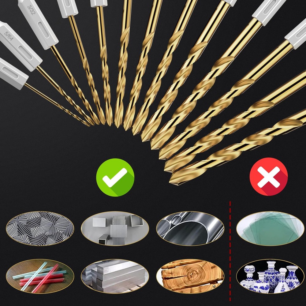 Hex Shank Drill Bit Set, 19Pcs Titanium Twist for Sheet Metal,...