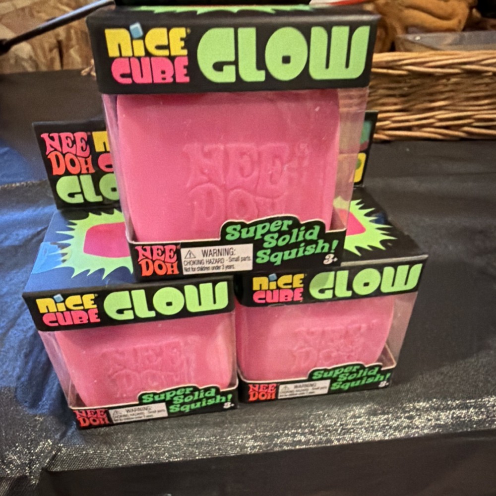 Nee Doh Nice Cube Glow Super Solid Squish Pink Ages 3-4 Years 3+ Range