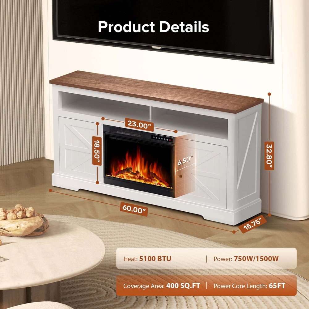 60'' Electric Fireplace Mantel，Remote Control, Adjustable LED Flame