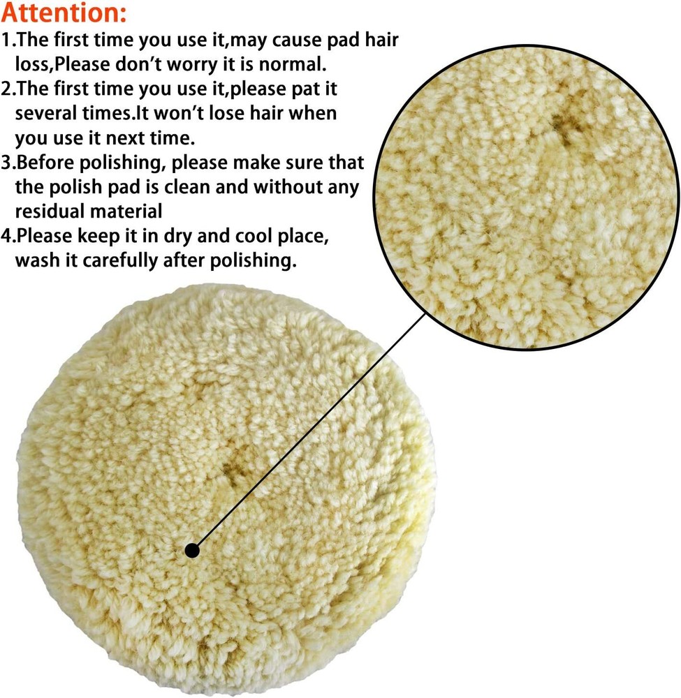 3"-7" wool buffing pads 100% Natural Wool Hook & Loop for Compound Cutting pad