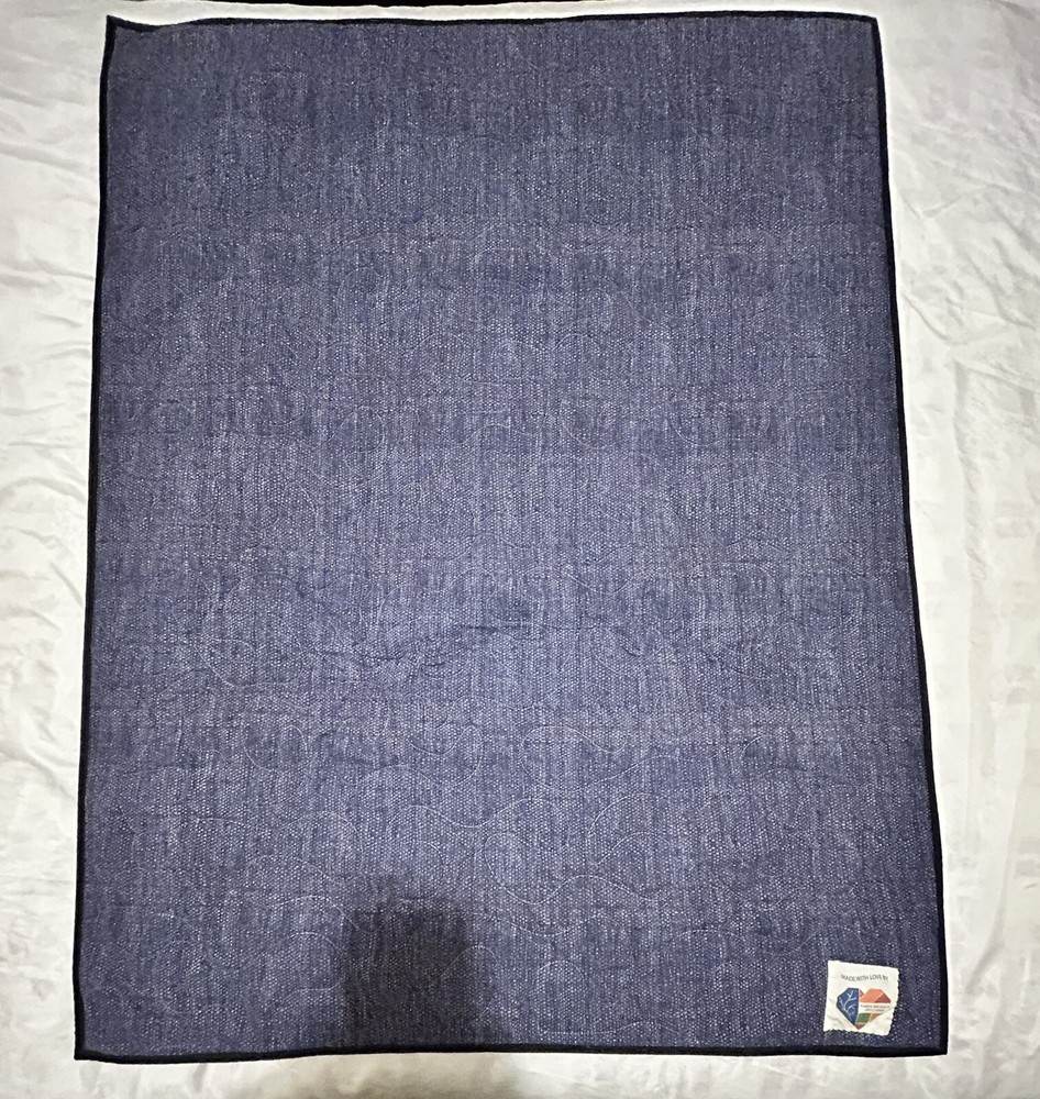 Handmade Patchwork Quilt Throw 47”x36” blue with space/rocket ships