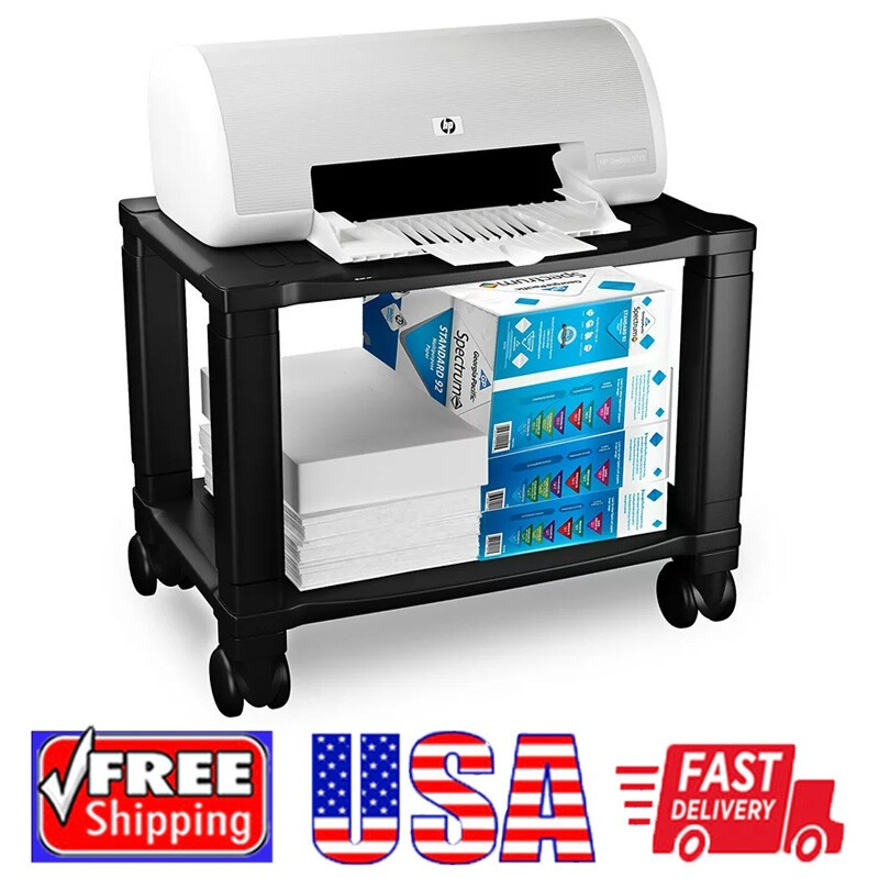 Mobile Printer Stand 2-Tier Under Desk Table Storage Fax Scanner Office Compact