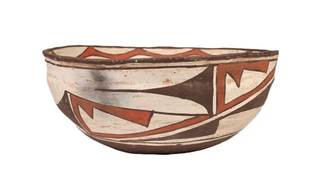 Zuni Dough Bowl Pottery ca. 1890 Size 4" H x 9.5" D Hand Coiled