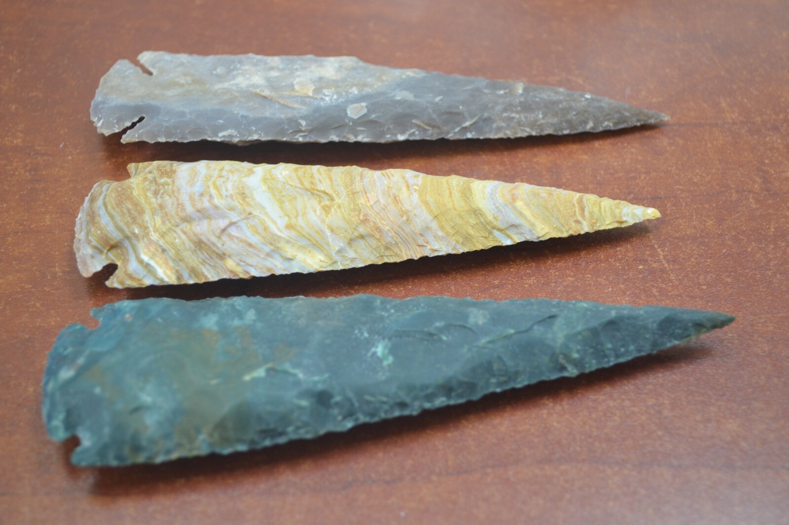 3 PCS ASSORT AGATE STONE SPEARHEAD ARROWHEAD POINT 5" - 5 1/2"