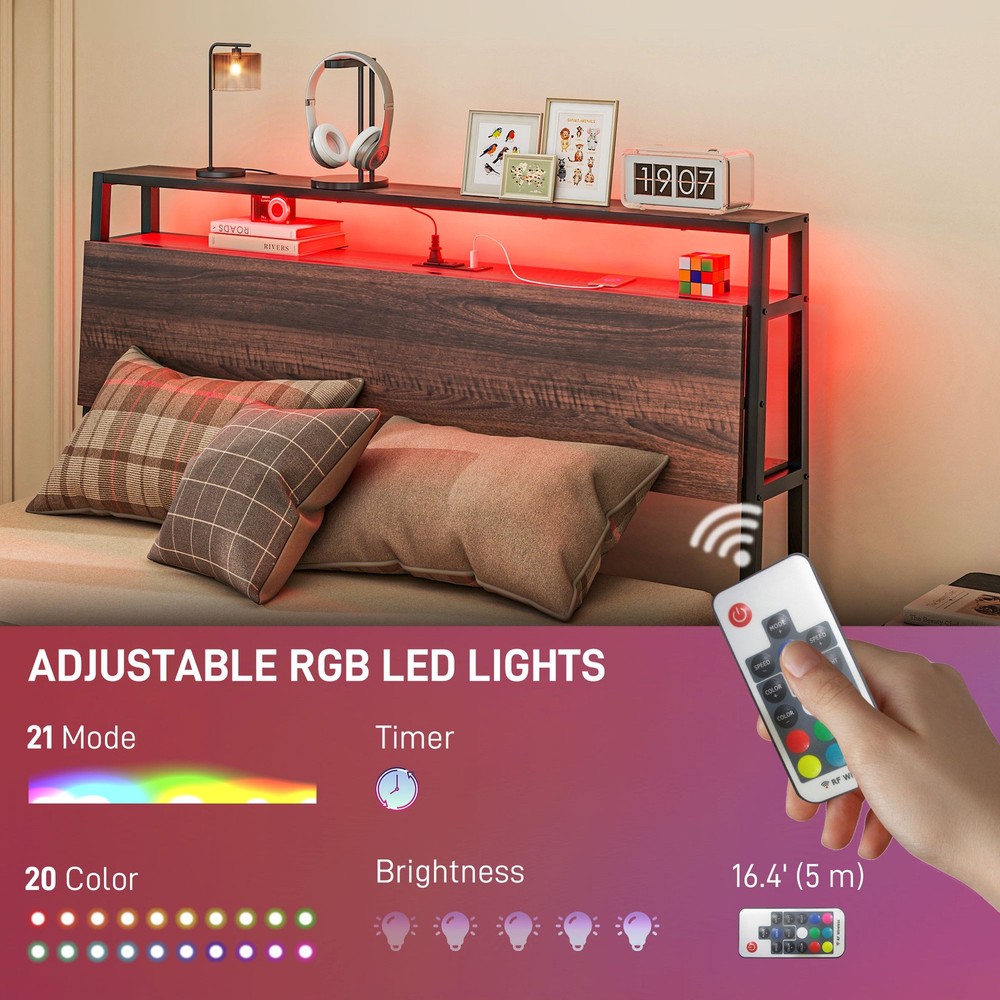Full Size Bed Frame with Headboard, Platform Bed Frame with LED Lights