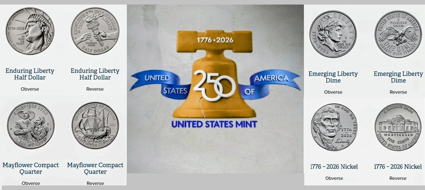 1776 - 2026 America’s 250th Anniv. Semiquincentennial 8-Coin Set 50c 25c 10c 5c