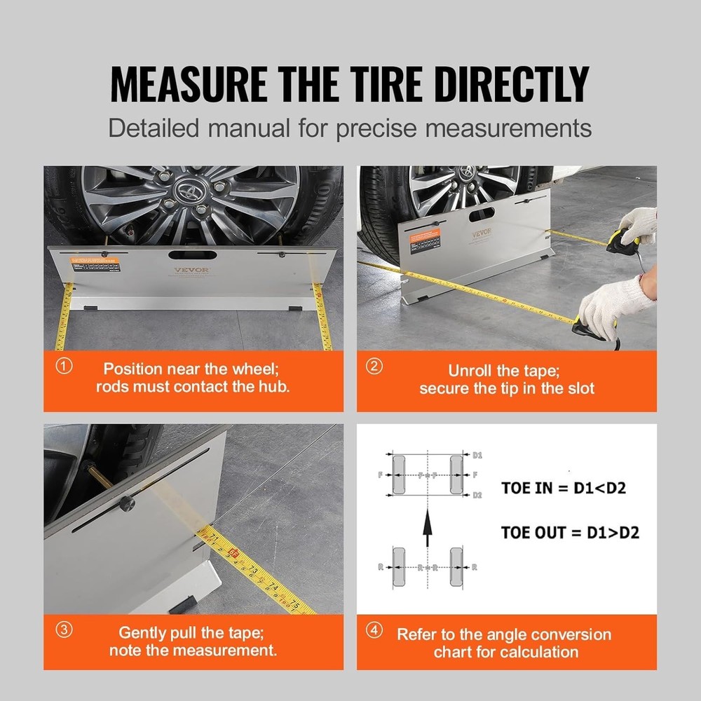 Alignment Tool Plates with Adjustable Rods for Accurate Toe Angle Measurement
