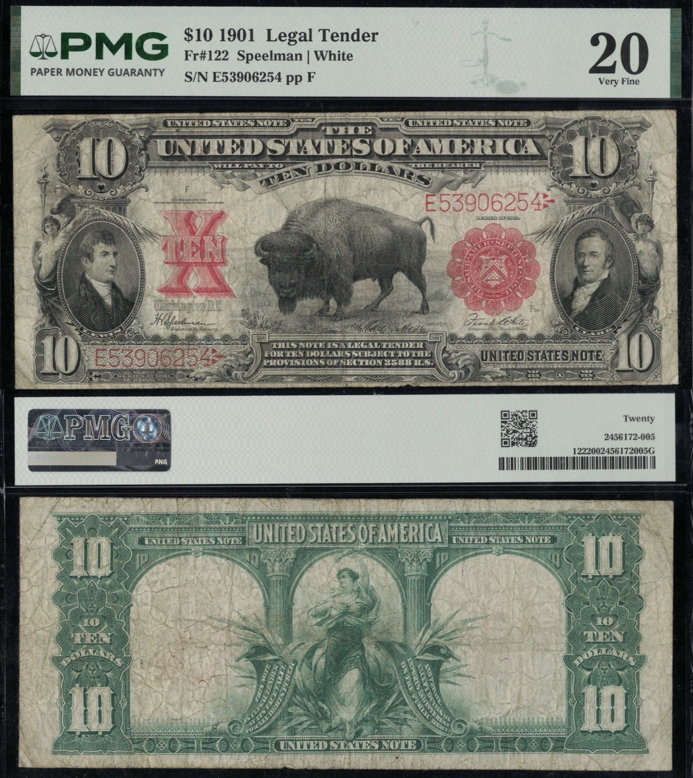 SC 1901 $10 Fr.122 “Bison” Legal Tender - PMG 20 (254)