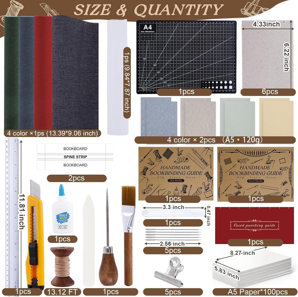 145Pcs Book Binding Kits for Beginners, Book Making Kit Bookbinding Supplies ...