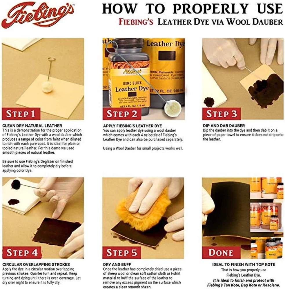 Fiebing's Leather Dye Black 4 oz Alcohol-Based Dries Uniformly - 2 Pack