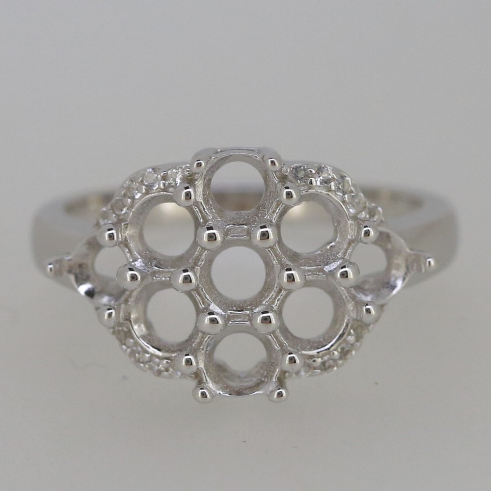 Sterling Silver Semi Mount Ring Setting RD 4x4mm Cluster Ring Topaz Solid