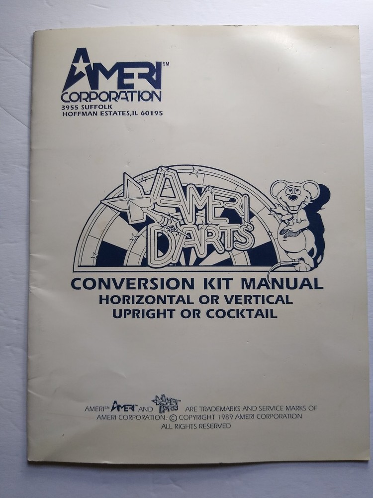 AMERI Corporation Ameri Darts Conversion Kit Manual 1989 Arcade Game