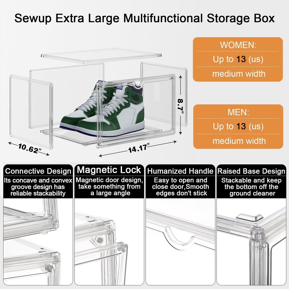 Clear Acrylic Shoe Display Case Stackable Sneaker Storage Box Drop Front