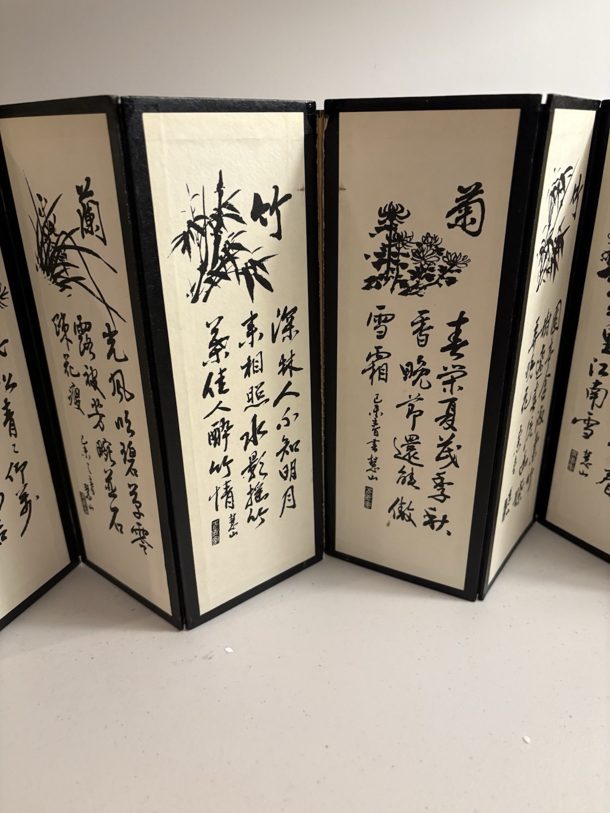 Vintage Chinese Seasonal Art On A Mini Folding Screen