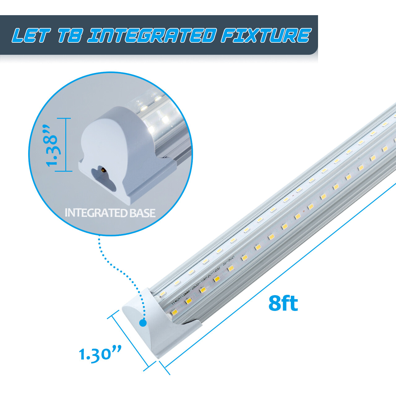 6 PACK 8FT Led Tube Light Fixture(Super Bright White) for Garage Shop Warehouse