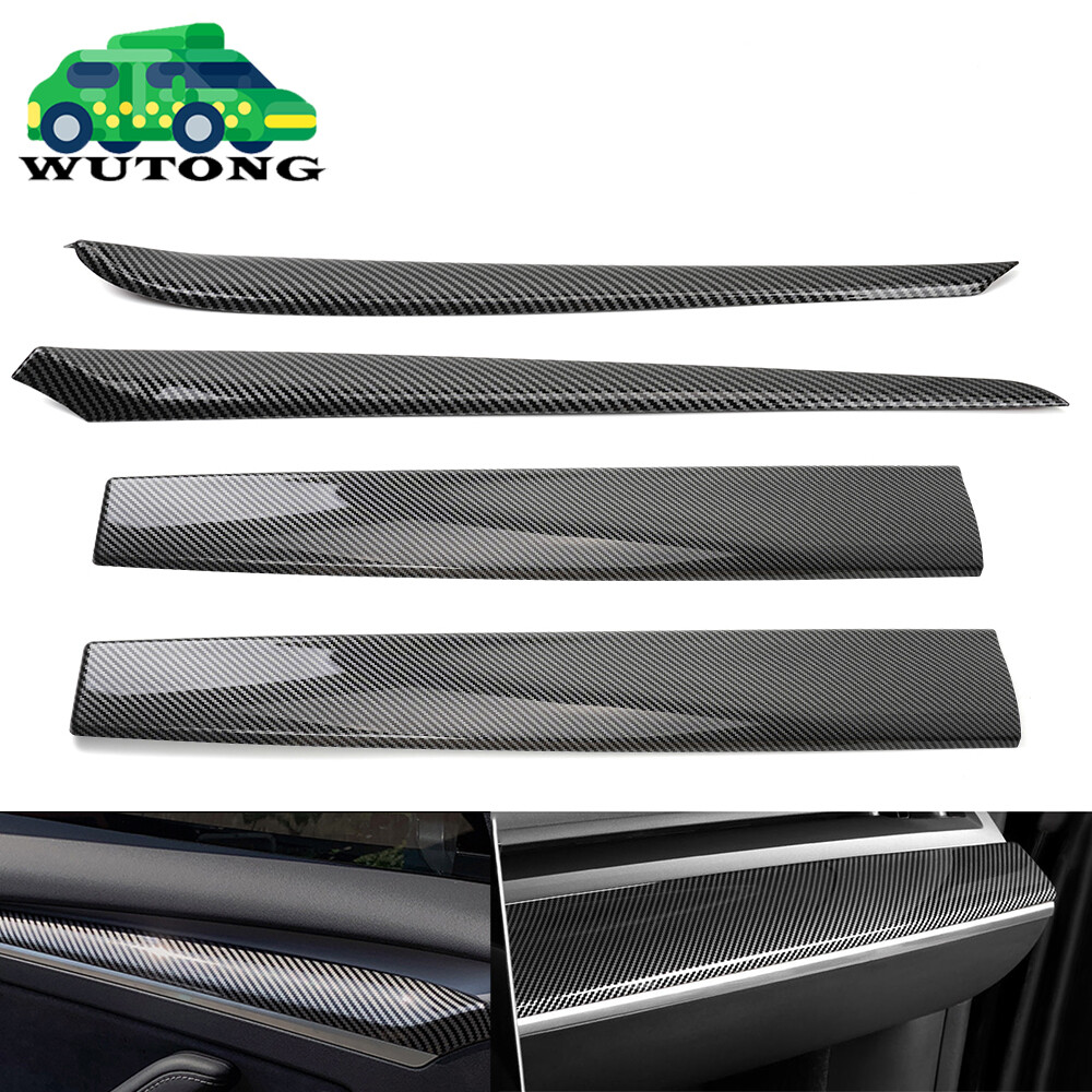 Front Door Panel Armrest Cover +Dashboard Cover Carbon Fiber For Tesla Model 3 Y