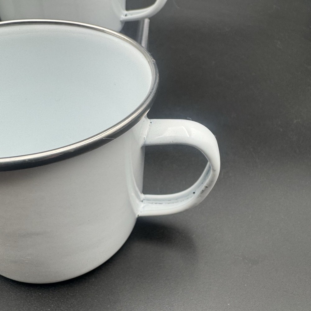 8pc White Enamelware Dinner Plates & Mugs Set Rustic Vintage Style China Made