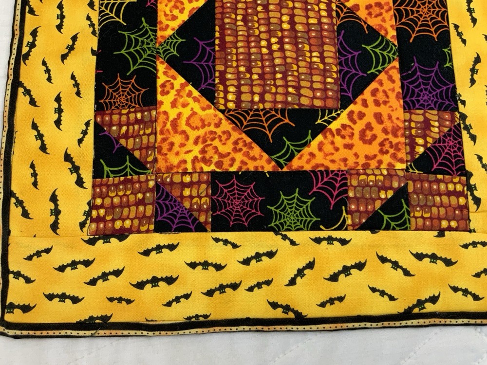 Hand Made Patchwork Quilt Table Topper, Fall, Halloween, Triangles & Squares