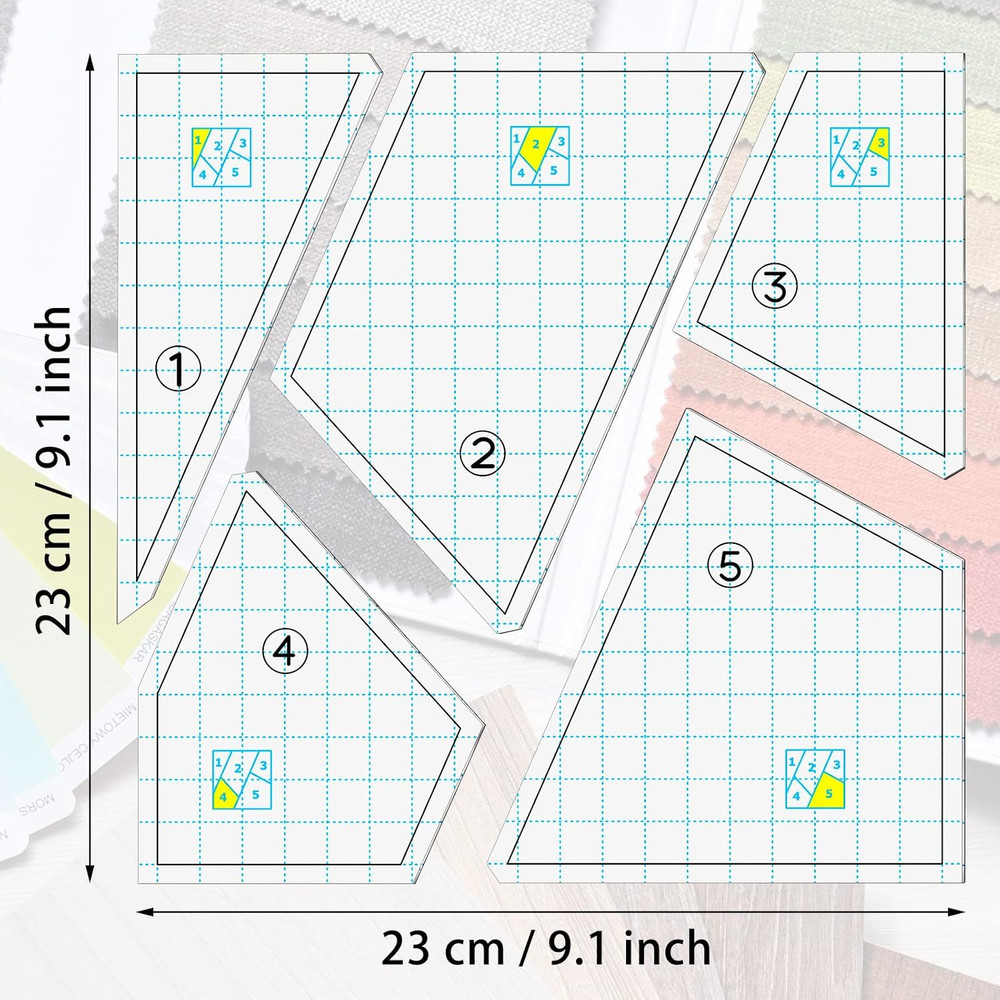 Quilting Template Set Acrylic Cutting Templates 9 X 9 Inch for Patchwork