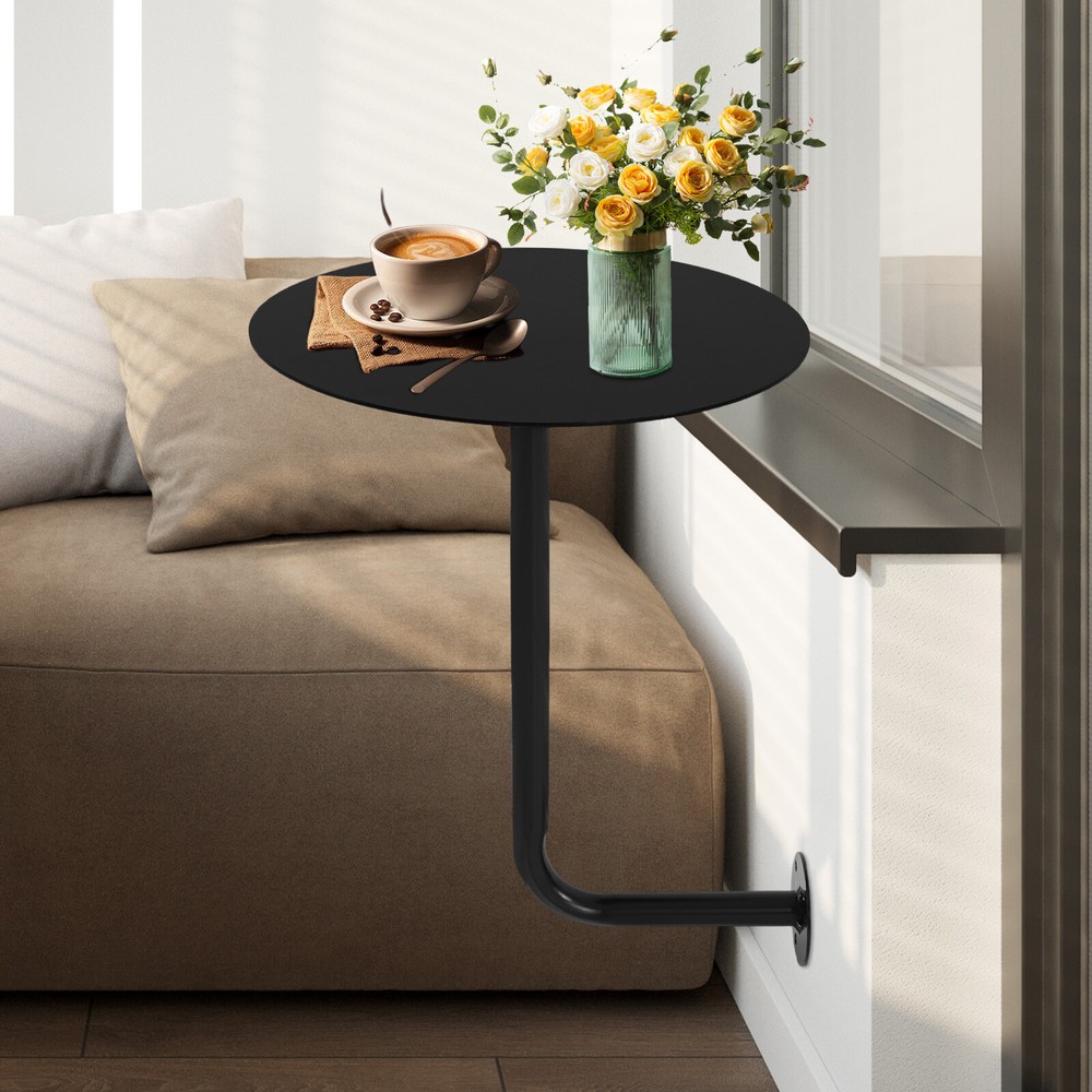 Round Pub Table Black Bar Table Wall Mounted Iron Cocktail Table Bistro Table