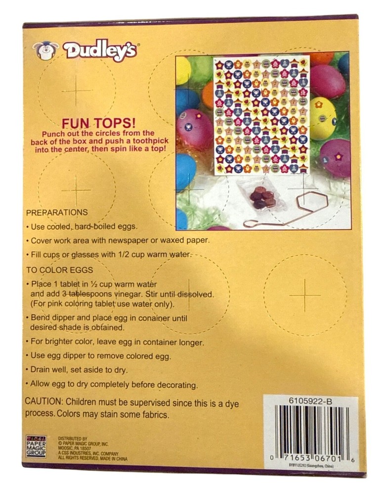 DUDLEY'S Easter Egg Decorating Kit Stickers+ Dipper+ Coloring Tablets+ Fun Tops+