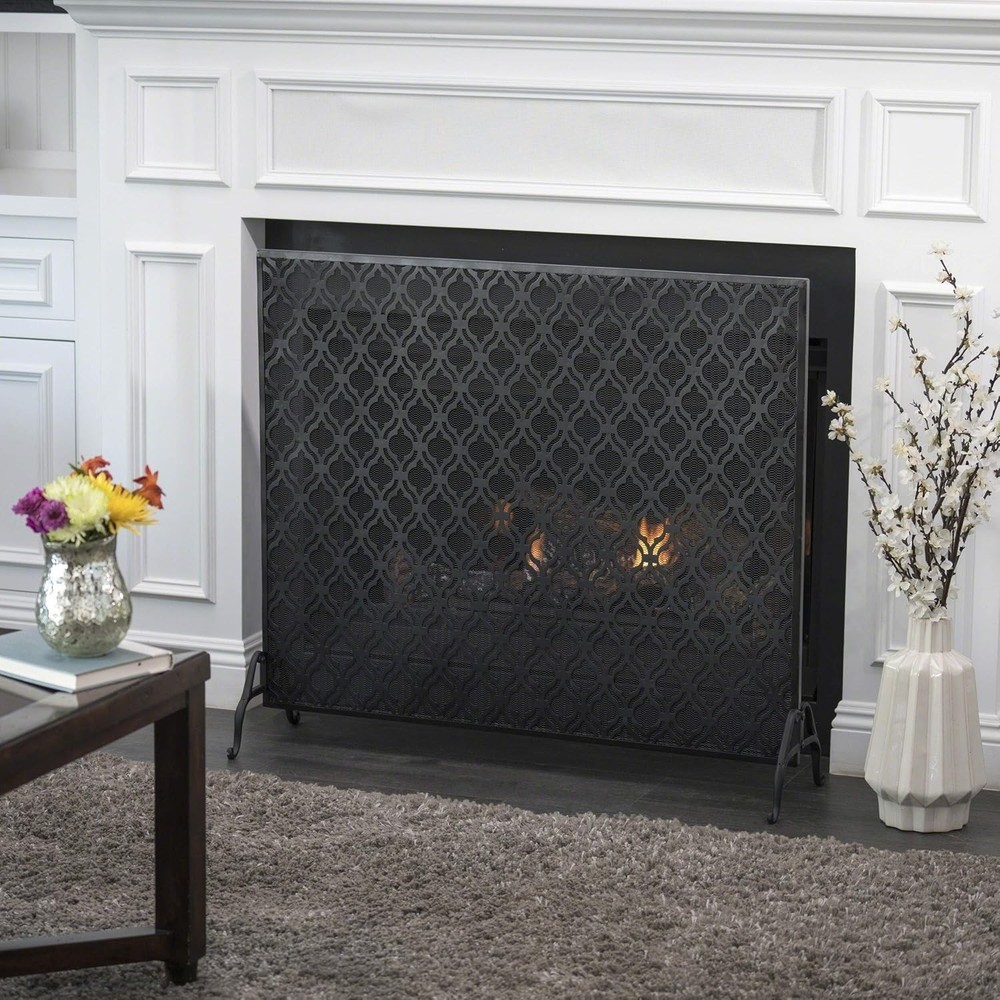 Black Iron Fireplace Screen Single Panel Design by Elmer for Modern Interiors