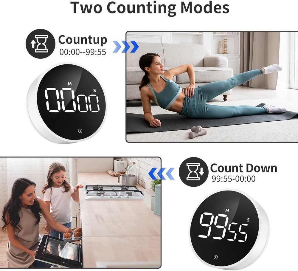 Digital Kitchen Timer - Magnetic Countdown Countup Timer with Large LED Displ...
