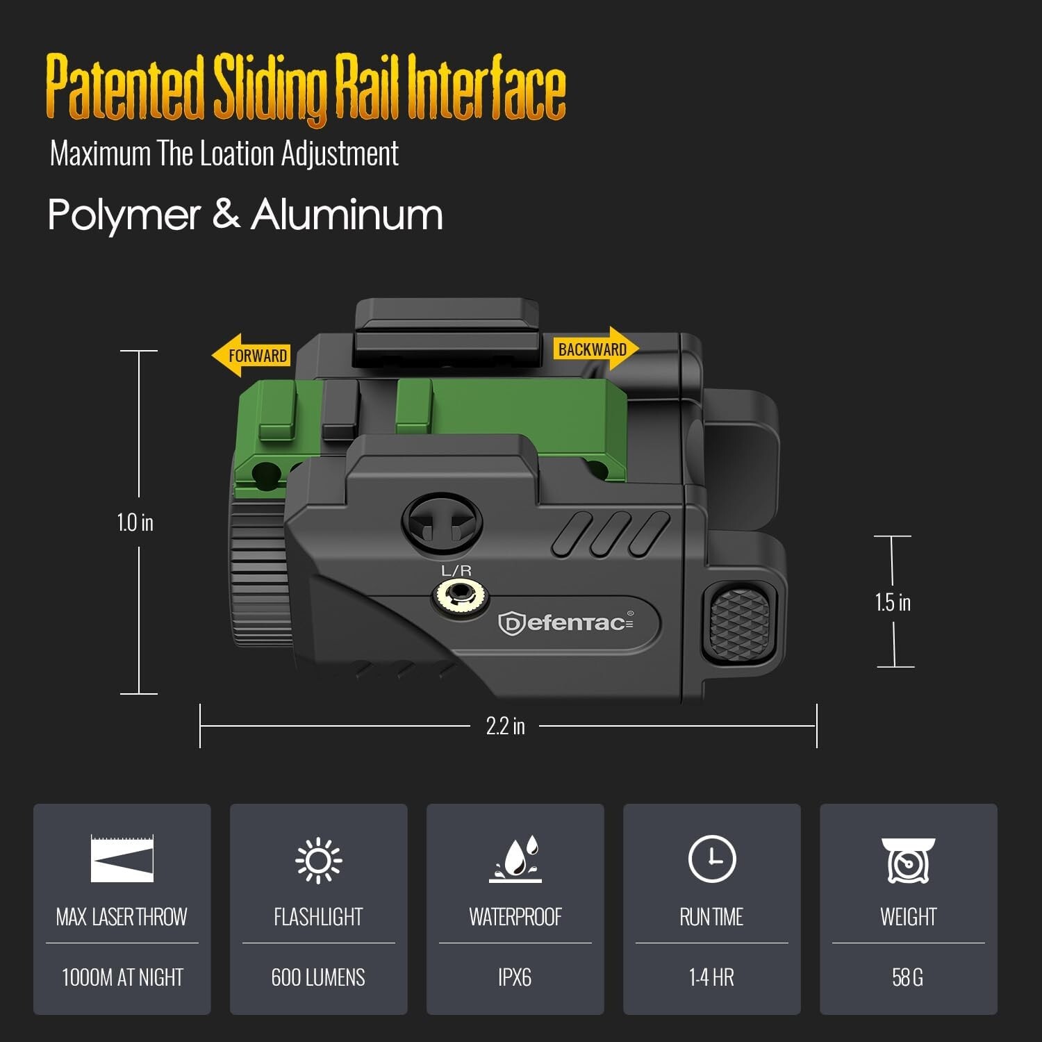 DEFENTAC Magnetic Charging 600lm Flashlight & Red Laser Sight for Picatinny Rail